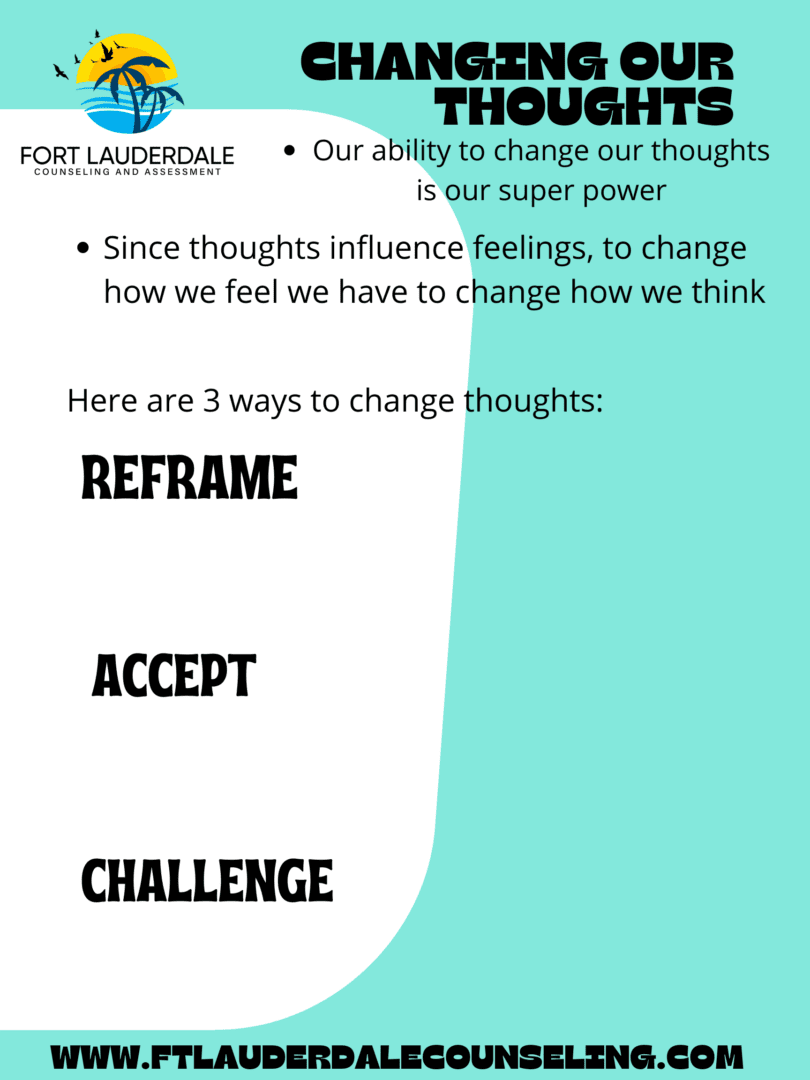 A poster with the words " reframe, accept, challenge ", and " fort lauderdale ".